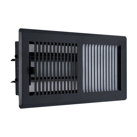 4"x10" Heavy Duty Steel Floor Register, Louvered Air Vent with Adjustable Damper | Matte Black | Out. Dim.: 5-3/4"W X 11-1/2"H