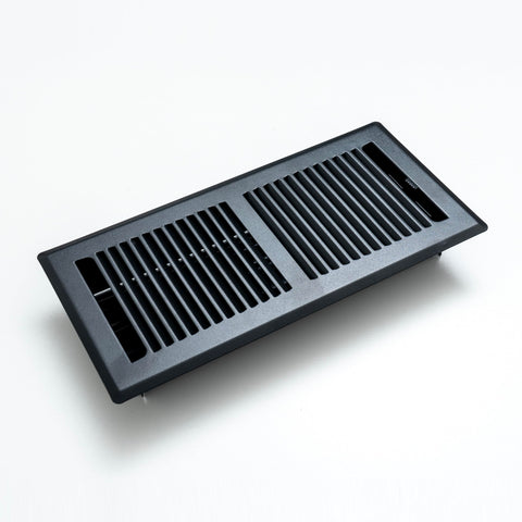 4"x10" Heavy Duty Steel Floor Register, Louvered Air Vent with Adjustable Damper | Matte Black | Out. Dim.: 5-3/4"W X 11-1/2"H