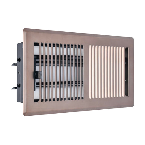 4"x10" Heavy Duty Steel Floor Register, Louvered Air Vent with Adjustable Damper | Bronze | Out. Dim.: 5-3/4"W X 11-1/2"H