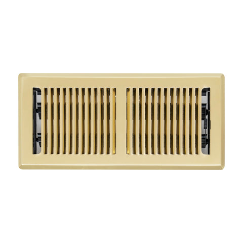 4"x10" Heavy Duty Steel Floor Register, Louvered Air Vent with Adjustable Damper | Polished Brass | Out. Dim.: 5-3/4"W X 11-1/2"H