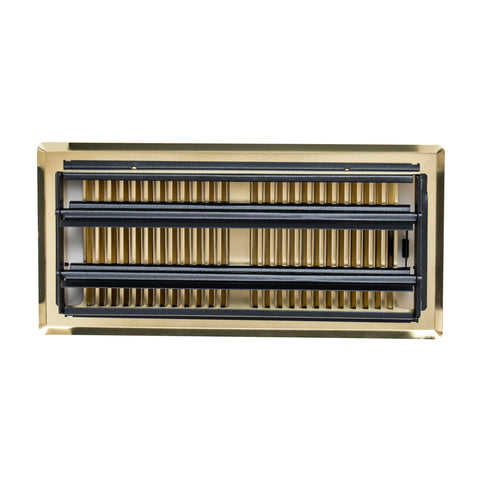 4"x10" Heavy Duty Steel Floor Register, Louvered Air Vent with Adjustable Damper | Polished Brass | Out. Dim.: 5-3/4"W X 11-1/2"H