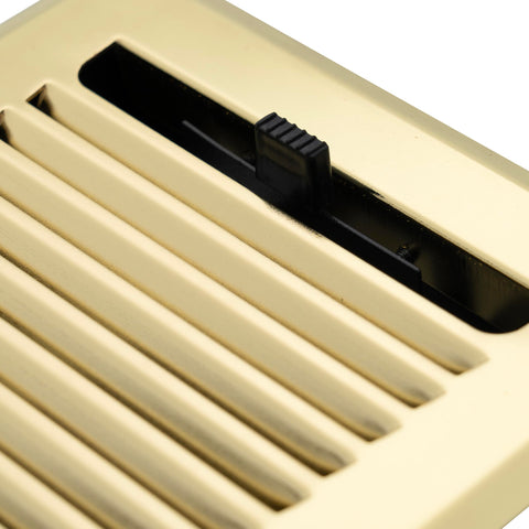 4"x10" Heavy Duty Steel Floor Register, Louvered Air Vent with Adjustable Damper | Polished Brass | Out. Dim.: 5-3/4"W X 11-1/2"H