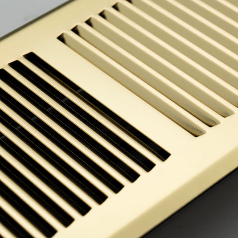 4"x10" Heavy Duty Steel Floor Register, Louvered Air Vent with Adjustable Damper | Polished Brass | Out. Dim.: 5-3/4"W X 11-1/2"H