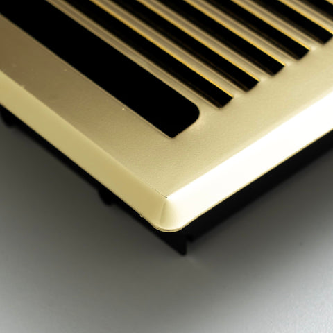 4"x10" Heavy Duty Steel Floor Register, Louvered Air Vent with Adjustable Damper | Polished Brass | Out. Dim.: 5-3/4"W X 11-1/2"H