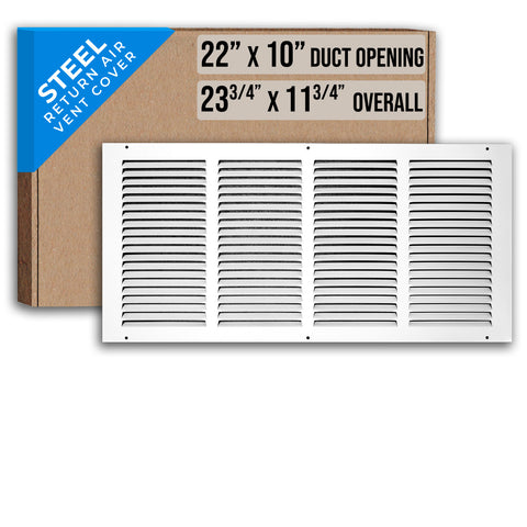 22" X 10" Duct Opening | Steel Return Air Grille for Sidewall and Ceiling | Outer Dimensions: 23.75"W X 11.75"H