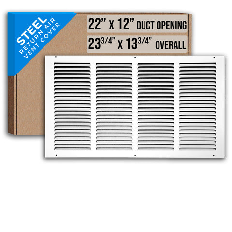 22" X 12" Duct Opening | Steel Return Air Grille for Sidewall and Ceiling | Outer Dimensions: 23.75"W X 13.75"H