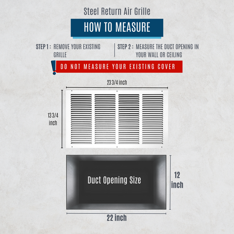 22" X 12" Duct Opening | Steel Return Air Grille for Sidewall and Ceiling | Outer Dimensions: 23.75"W X 13.75"H