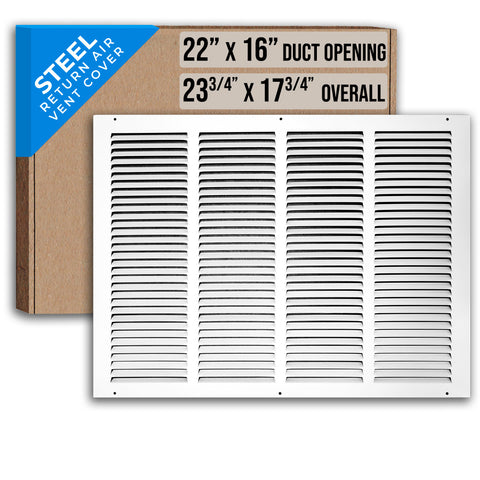 22" X 16" Duct Opening | Steel Return Air Grille for Sidewall and Ceiling | Outer Dimensions: 23.75"W X 17.75"H