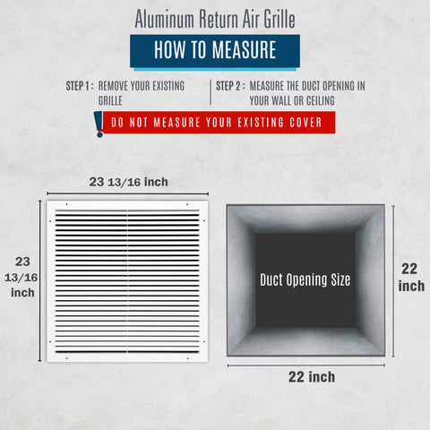 22"x22" Premium Aluminum Return Air Grille – Rust-Free HVAC Vent Cover for Wall & Ceiling | White | Out. Dim.: 23-13/16"W X 23-13/16"H