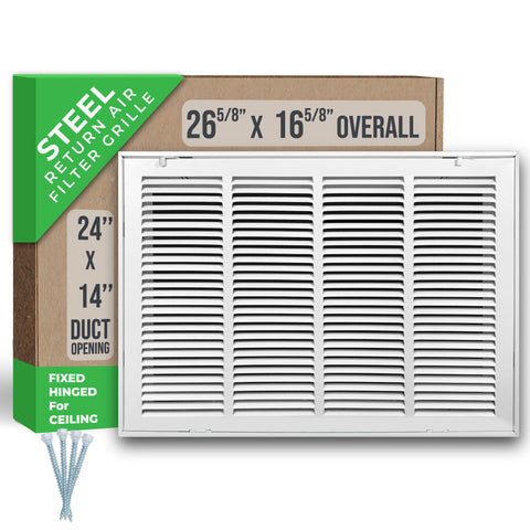 Handua Steel Return Air Filter Grille [Fixed Hinged] for 1-inch Filters Vent Cover Grill for Sidewall and Ceiling, White