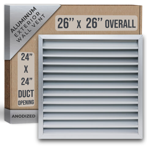 24"W x 24"H [Wall Opening] Anodized Aluminum Exterior Wall vent Gable shed for Crawlspace, Outdoor, Doors, Attic | Weatherproof, Rain&Rust Proof, Overall: 26"W X 26"H