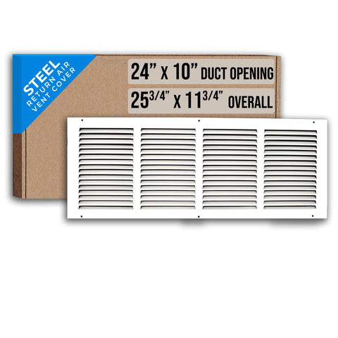 24" X 10" Duct Opening | Steel Return Air Grille for Sidewall and Ceiling | Outer Dimensions: 25.75"W X 11.75"H