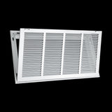 24"x12" White Steel Return Air Filter Grille, Removable Door, Plastic Latches, for 1-Inch Filters