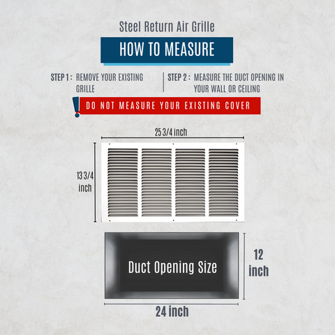 24" X 12" Duct Opening | Steel Return Air Grille for Sidewall and Ceiling | Outer Dimensions: 25.75"W X 13.75"H