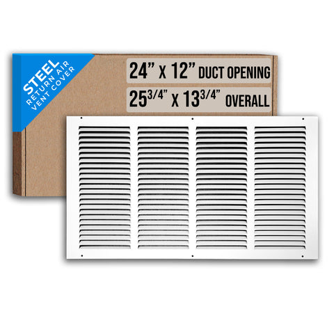 24" X 12" Duct Opening | Steel Return Air Grille for Sidewall and Ceiling | Outer Dimensions: 25.75"W X 13.75"H