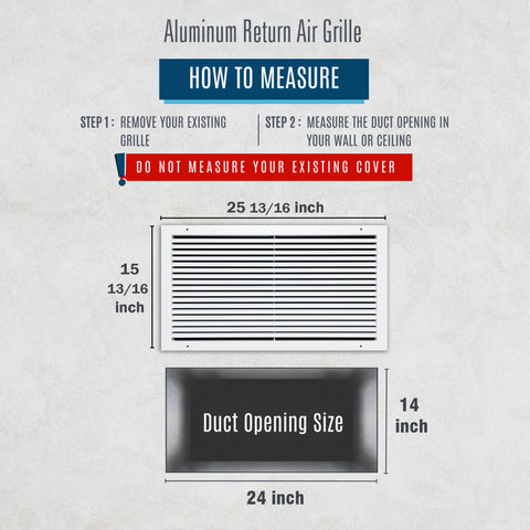 24"x14" Premium Aluminum Return Air Grille – Rust-Free HVAC Vent Cover for Wall & Ceiling | White | Out. Dim.: 25-13/16"W X 15-13/16"H