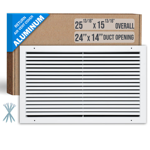 24"x14" Premium Aluminum Return Air Grille – Rust-Free HVAC Vent Cover for Wall & Ceiling | White | Out. Dim.: 25-13/16"W X 15-13/16"H