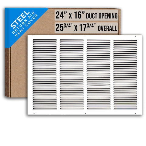 24" X 16" Duct Opening | Steel Return Air Grille for Sidewall and Ceiling | Outer Dimensions: 25.75"W X 17.75"H