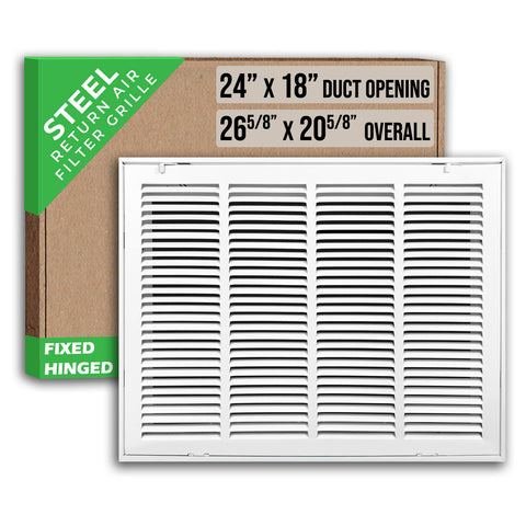 24" X 18" Duct Opening | Steel Return Air Filter Grille [Fixed Hinged] for Sidewall and Ceiling | Outer Dimensions: 26 5/8"W X 20 5/8"H