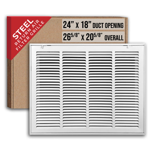 24"x18" Steel Return Air Filter Grille | Removable Door for 1" Filters | White HVAC Vent Cover | Out. Dim.: 26-5/8"W X 20-5/8"H