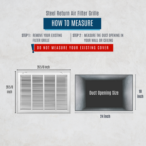 24" X 18" Duct Opening | Steel Return Air Filter Grille [Fixed Hinged] for Sidewall and Ceiling | Outer Dimensions: 26 5/8"W X 20 5/8"H