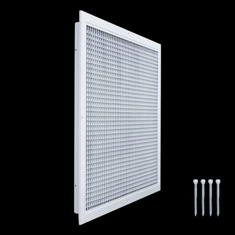 24" x 20" [Duct Opening] Aluminum Return Air Grille | Rust Proof Eggcrate Vent Cover Grill for Sidewall and Ceiling, White | Outer Dimensions: 25.75" X 21.75"