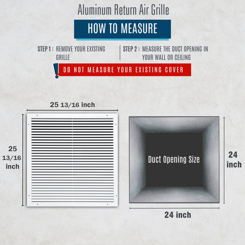 24"x24" Premium Aluminum Return Air Grille – Rust-Free HVAC Vent Cover for Wall & Ceiling | White | Out. Dim.: 25-13/16"W X 25-13/16"H