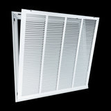 24"x24" White Steel Return Air Filter Grille, Removable Door, Plastic Latches, for 1-Inch Filters