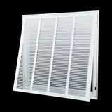 24"x24" White Steel Return Air Filter Grille, Fixed Hinged, for 1-Inch Filters