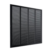 24 x 24-inch Black Steel flat stamped return grille, angled view