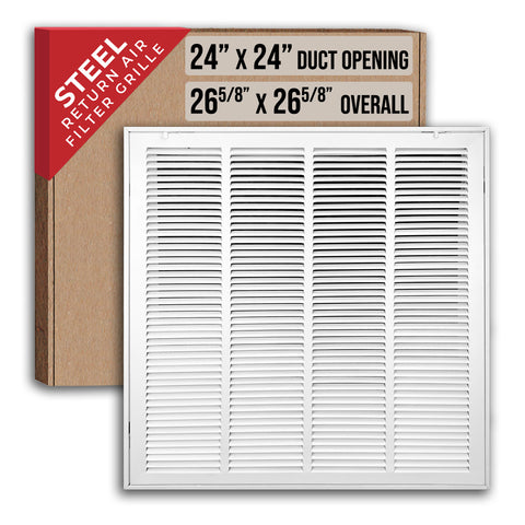 24"x24" Steel Return Air Filter Grille | Removable Door for 1" Filters | White HVAC Vent Cover | Out. Dim.: 26-5/8"W X 26-5/8"H