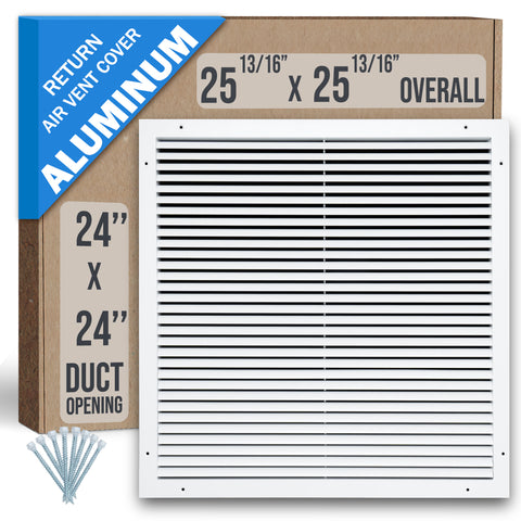 24"x24" Premium Aluminum Return Air Grille – Rust-Free HVAC Vent Cover for Wall & Ceiling | White | Out. Dim.: 25-13/16"W X 25-13/16"H