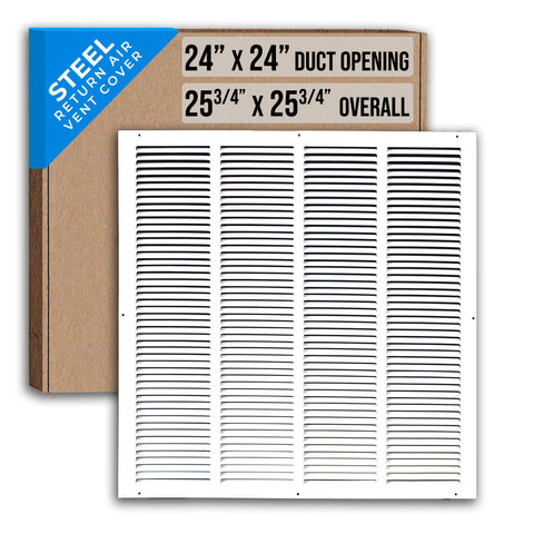 24" X 24" Duct Opening | Steel Return Air Grille for Sidewall and Ceiling | Outer Dimensions: 25.75"W X 25.75"H