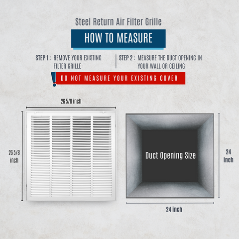 24"x24" Steel Return Air Filter Grille | Removable Door for 1" Filters | White HVAC Vent Cover | Out. Dim.: 26-5/8"W X 26-5/8"H