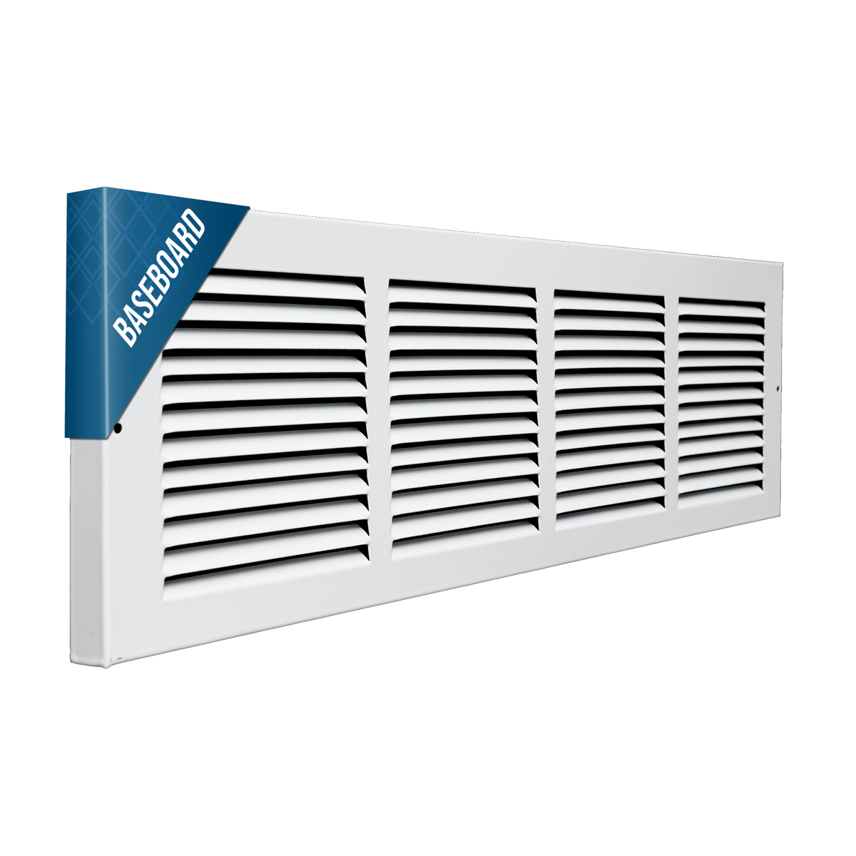 24"W x 6"H [Duct Opening] Baseboard Return Air Grille | 7/8" Margin Turnback to Fit Baseboard | White | Outer Dimensions: 25.75"W X 7.75"H