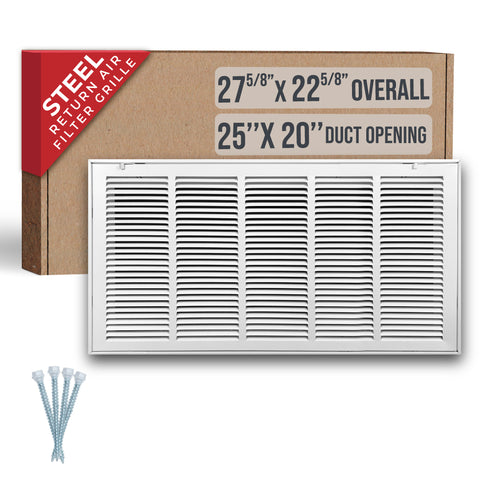 25" X 20" Duct Opening | Steel Return Air Filter Grille for Sidewall and Ceiling
