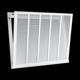25"x20" White Steel Return Air Filter Grille, Removable Door, Plastic Latches, for 1-Inch Filters