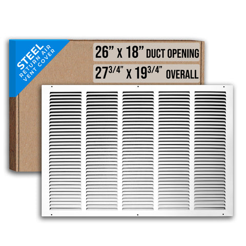26" X 18" Duct Opening | Steel Return Air Grille for Sidewall and Ceiling | Outer Dimensions: 27.75"W X 19.75"H
