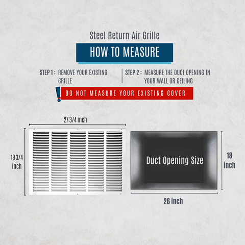 26" X 18" Duct Opening | Steel Return Air Grille for Sidewall and Ceiling | Outer Dimensions: 27.75"W X 19.75"H