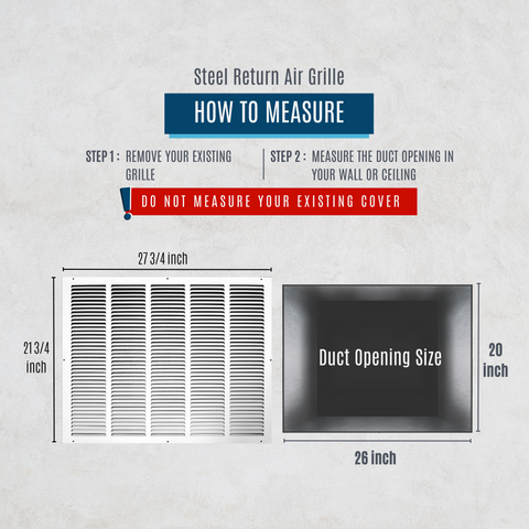 26"x20" Steel Return Air Grille – HVAC Cold Air Intake Vent Cover, 0 | Out. Dim.: 0