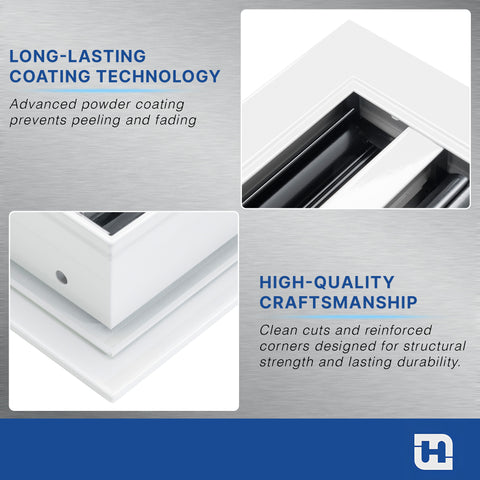 8 x 8-inch White Aluminum linear slot diffuser, frame corner detail
