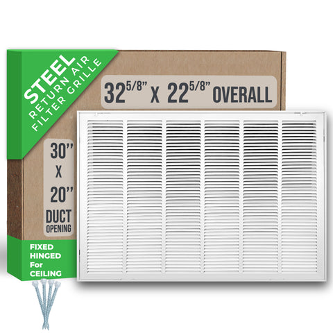 Handua Steel Return Air Filter Grille [Fixed Hinged] for 1-inch Filters Vent Cover Grill for Sidewall and Ceiling, White