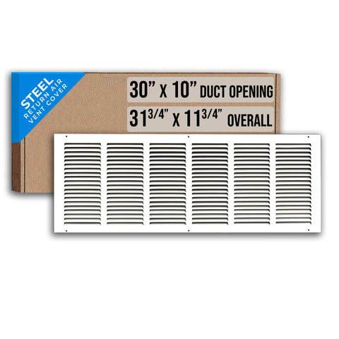 30" X 10" Duct Opening | Steel Return Air Grille for Sidewall and Ceiling | Outer Dimensions: 31.75"W X 11.75"H