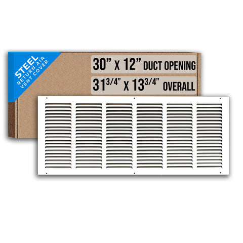 30" X 12" Duct Opening | Steel Return Air Grille for Sidewall and Ceiling | Outer Dimensions: 31.75"W X 13.75"H