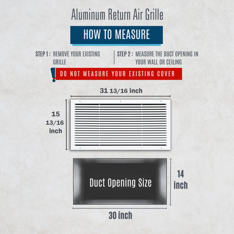 30"x14" Premium Aluminum Return Air Grille – Rust-Free HVAC Vent Cover for Wall & Ceiling | White | Out. Dim.: 31-13/16"W X 15-13/16"H