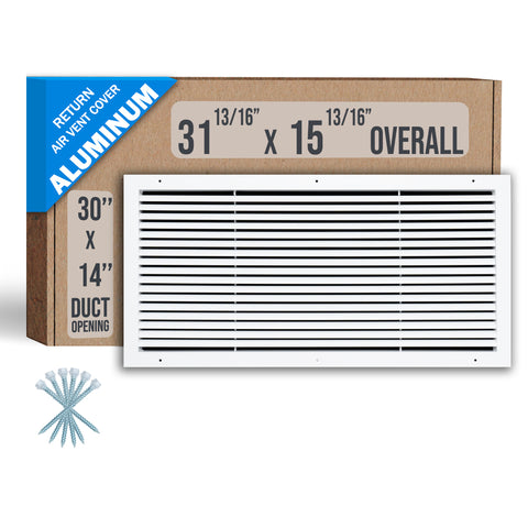 30"x14" Premium Aluminum Return Air Grille – Rust-Free HVAC Vent Cover for Wall & Ceiling | White | Out. Dim.: 31-13/16"W X 15-13/16"H