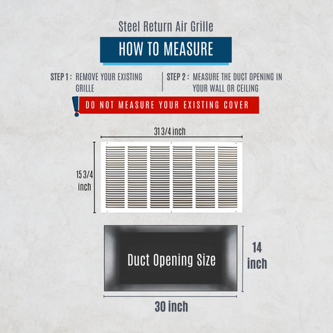 30" X 14" Duct Opening | Steel Return Air Grille for Sidewall and Ceiling | Outer Dimensions: 31.75"W X 15.75"H