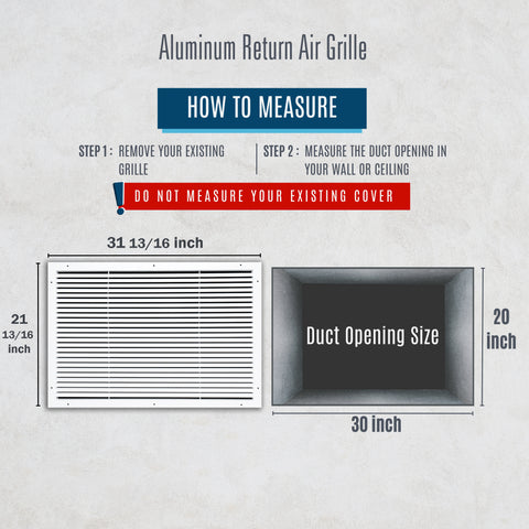 30"x20" Premium Aluminum Return Air Grille – Rust-Free HVAC Vent Cover for Wall & Ceiling | White | Out. Dim.: 31-13/16"W X 21-13/16"H