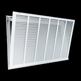 30"x20" White Steel Return Air Filter Grille, Removable Door, Plastic Latches, for 1-Inch Filters