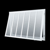 30"x20" White Steel Return Air Filter Grille, Fixed Hinged, for 1-Inch Filters